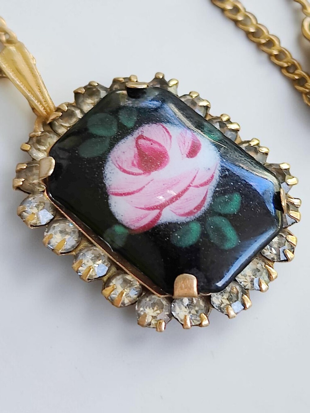 Antique Victorian Guilloche Rose Pendant Necklace